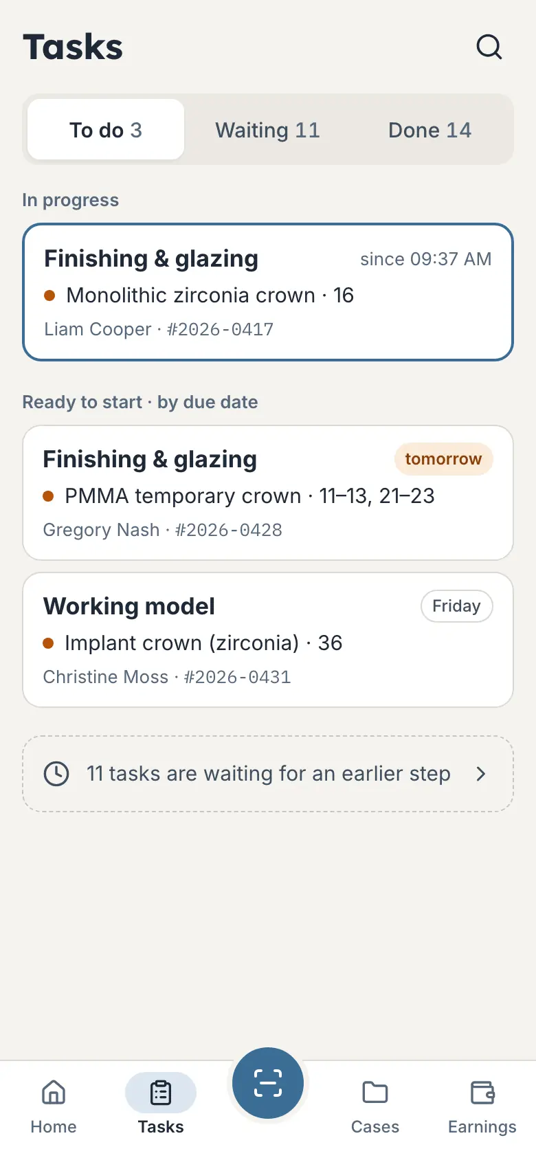 The technician's tasks, grouped by what to do now.